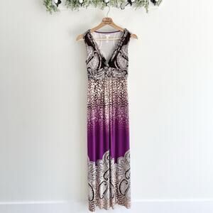 Soma Brown With Floral Pattern V-neck 2000s Maxi Dress Sz XS 22-5324